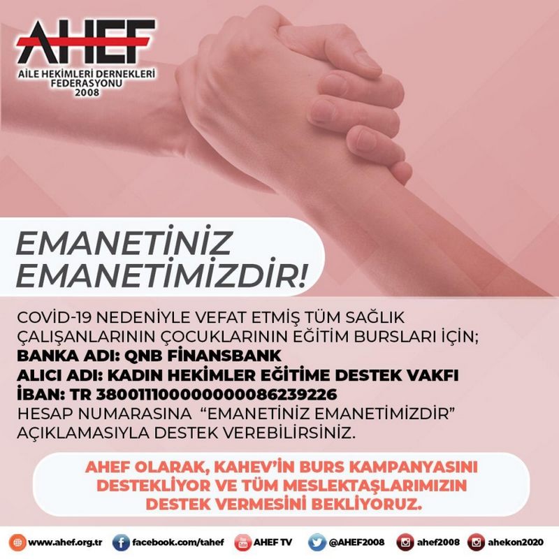  AHEF   YAŞAMINI YİTİREN SAĞLIK ÇALIŞANLARININ  ÇOCUKLARINI UNUTMADI