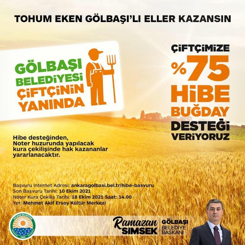 Gölbaşı Belediyesinden Çiftçiye %75 Hibe Buğday Desteği 