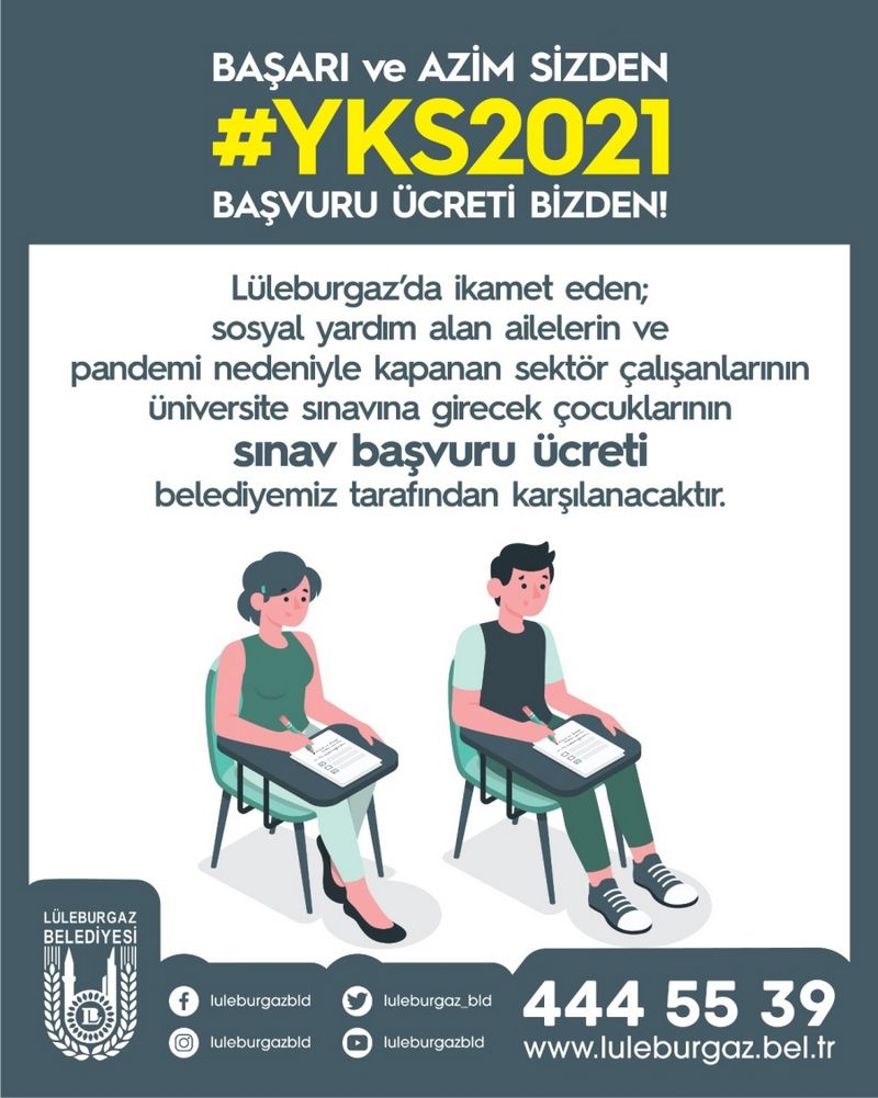 LÜLEBURGAZ BELEDİYESİ ÖĞRENCİLERİN YKS BAŞVURU ÜCRETLERİNİ KARŞILAYACAK