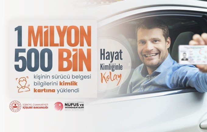 HAYAT KİMLİĞİNLE KOLAY PROJESİ KAPSAMINDA 1,5 MİLYON KİŞİNİN EHLİYETİ KİMLİK KARTLARINA YÜKLENDİ