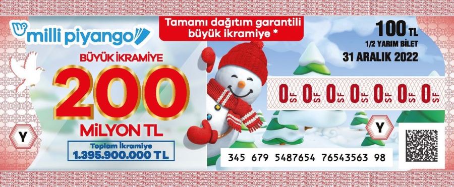 Milli Piyango Yılbaşı Çekilişinde  büyük ikramiye   200 milyon TL!