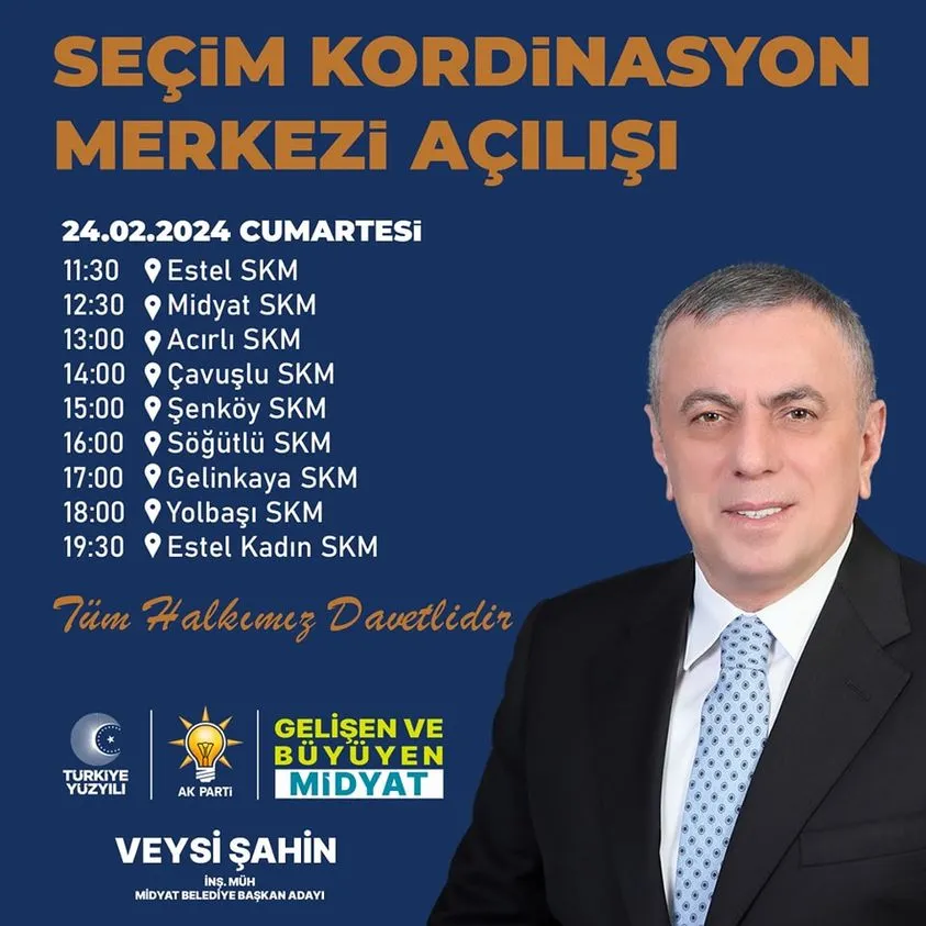 BAŞKAN VEYSİ ŞAHİN 1 GÜNDE 9 SEÇİM KOORDİNASYON MERKEZİNİ AÇACAK!