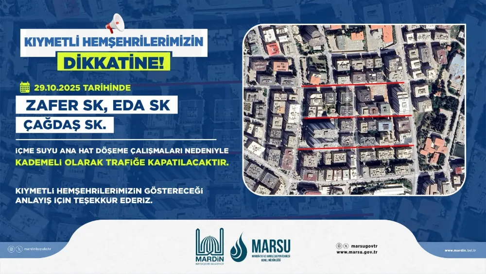 Artuklu’da 3 Sokak Kademeli Olarak Trafiğe Kapatılacak