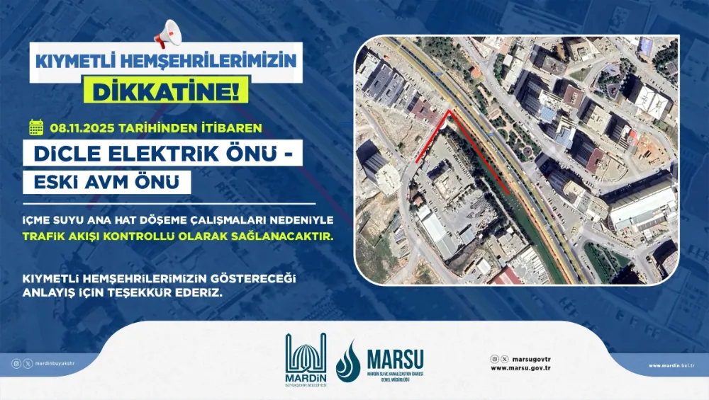 Artuklu Şehir Merkezinde Su Hattı Döşeme Çalışmaları Nedeniyle Trafik Düzenlemesi