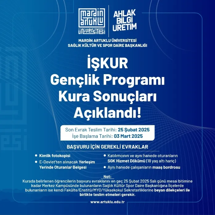 MAÜ İŞKUR Gençlik Programı Kura Sonuçları Açıklandı