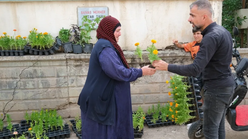 Kızıltepe Belediyesi Mezarlıklarda Vatandaşlara Çiçek Dağıttı